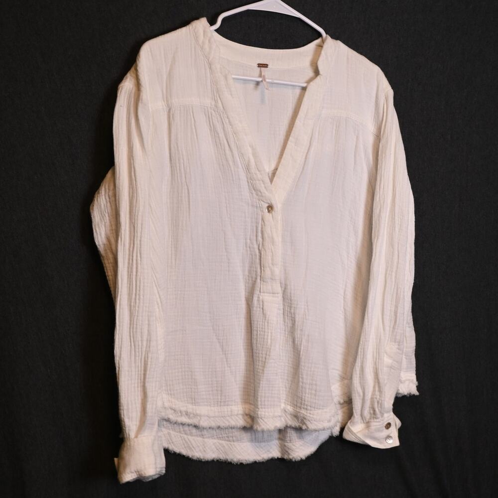 Free People Women's S V-Neck Pullover Blouse Boho Flowy 100% Cotton